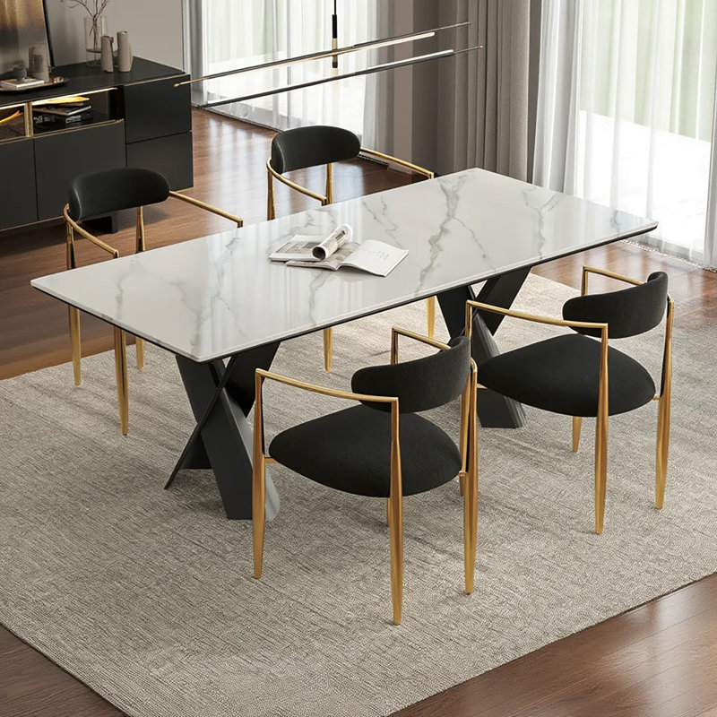 Chaises de salle à manger rembourrées avec pieds en métal (ensemble de 4), Noir, Doré