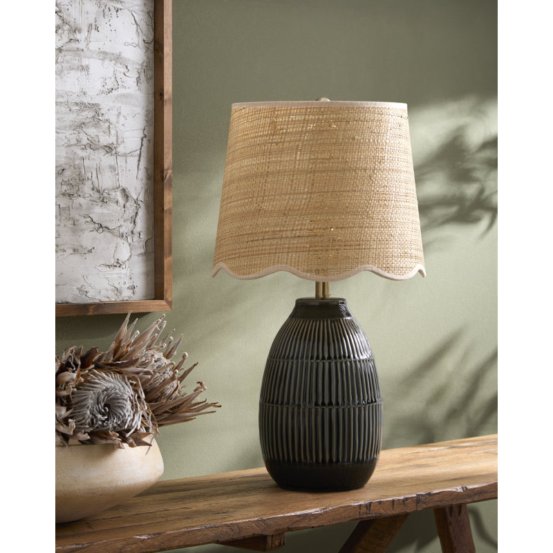 Lampe de table Audrys, Beige, Jute, Gris