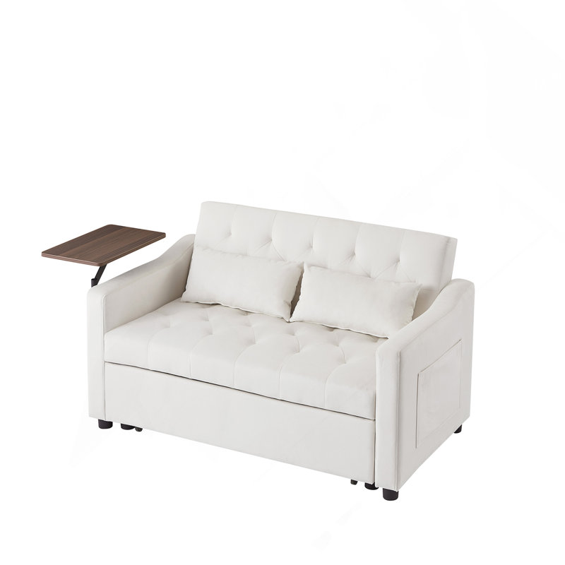 Canapé-lit en velours blanc crème, Crème