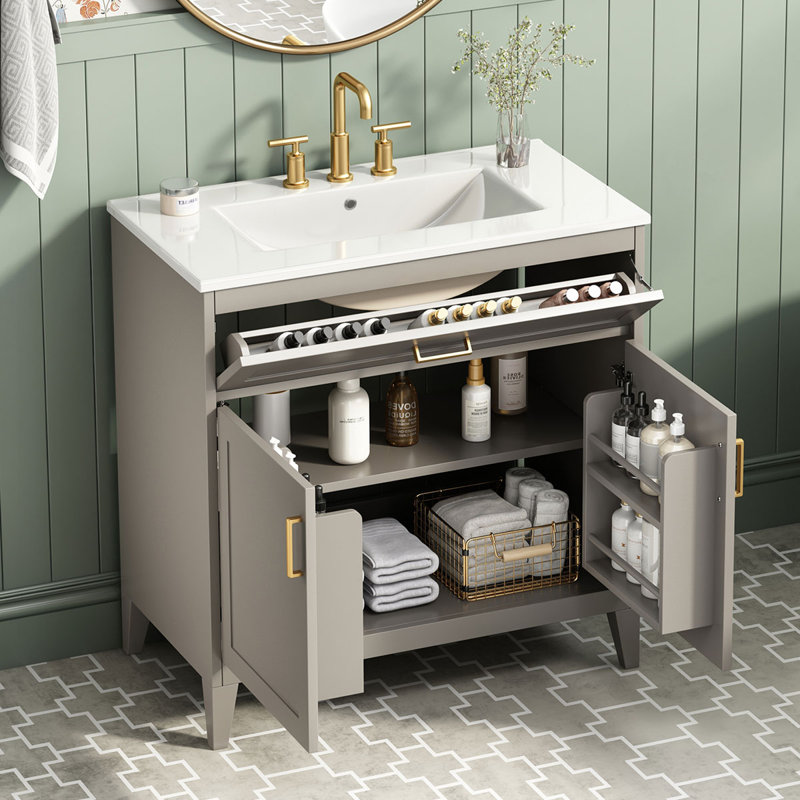 Single Bathroom Vanity with Top, Gray