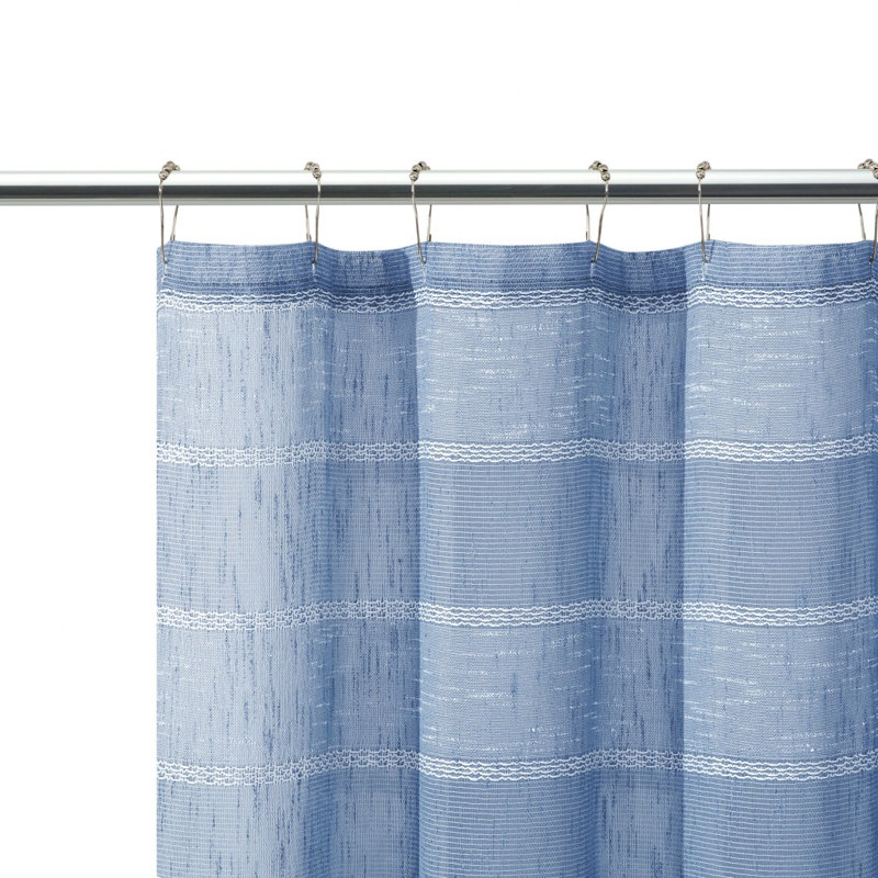 Rideau de douche rayé en polyester brodé, Bleu