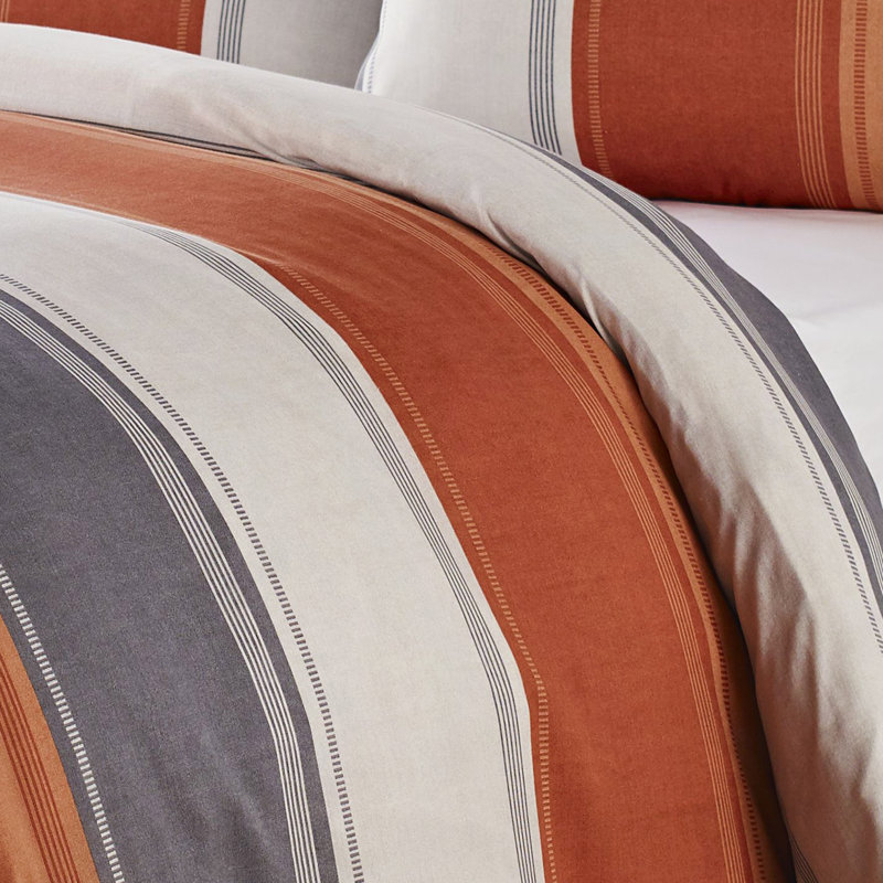 Polyester Striped Duvet Cover Set with Pillowcases, Single Duvet Cover, Spice