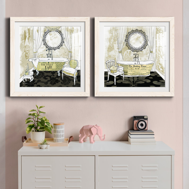 Daily Bath - 2 Piece Single Picture Frame Painting, 34.5cm H x 34.5cm W x 1cm D, White Framed