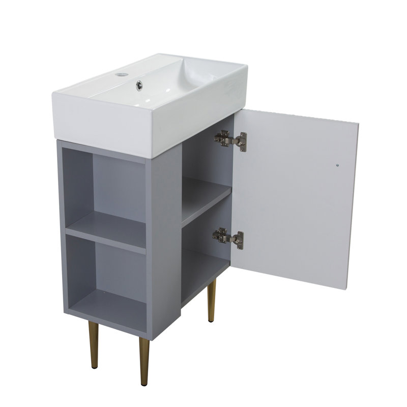 Base de meuble-lavabo 21,6 po seulement, tablette ouverte à gauche, gris mat GF-24V06-21MGL-W1573P224394