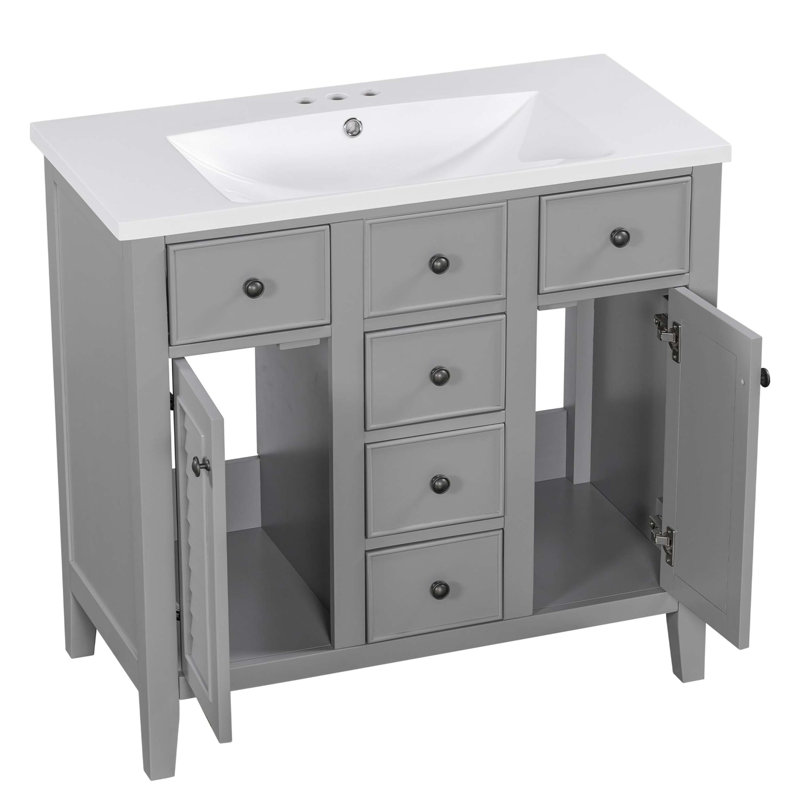 Meuble-lavabo 36 po à cinq tiroirs, Gris