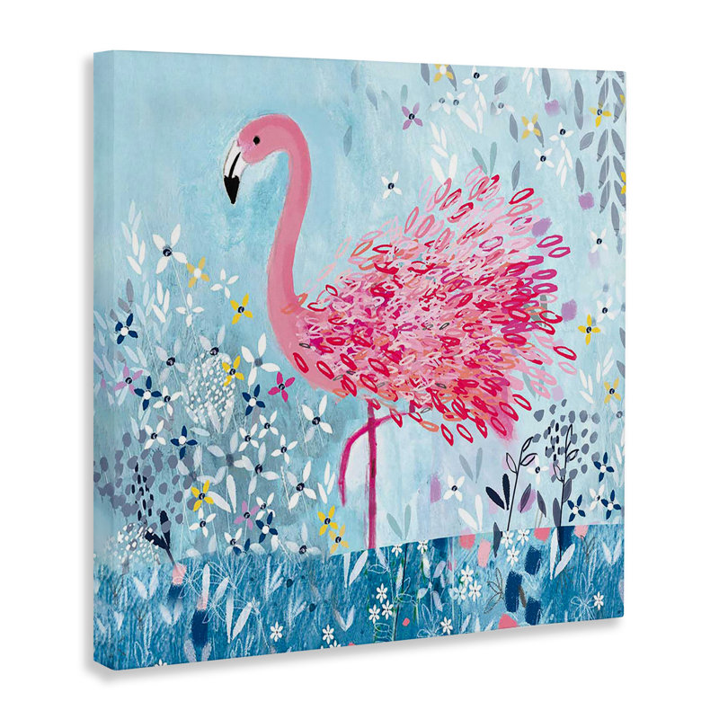 «Whimsical Flower Flamingo Canvas», conception de Clare Tupper, H 24 po x l 24 po