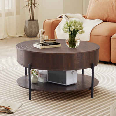 Table basse ronde 30,47 po avec tiroirs