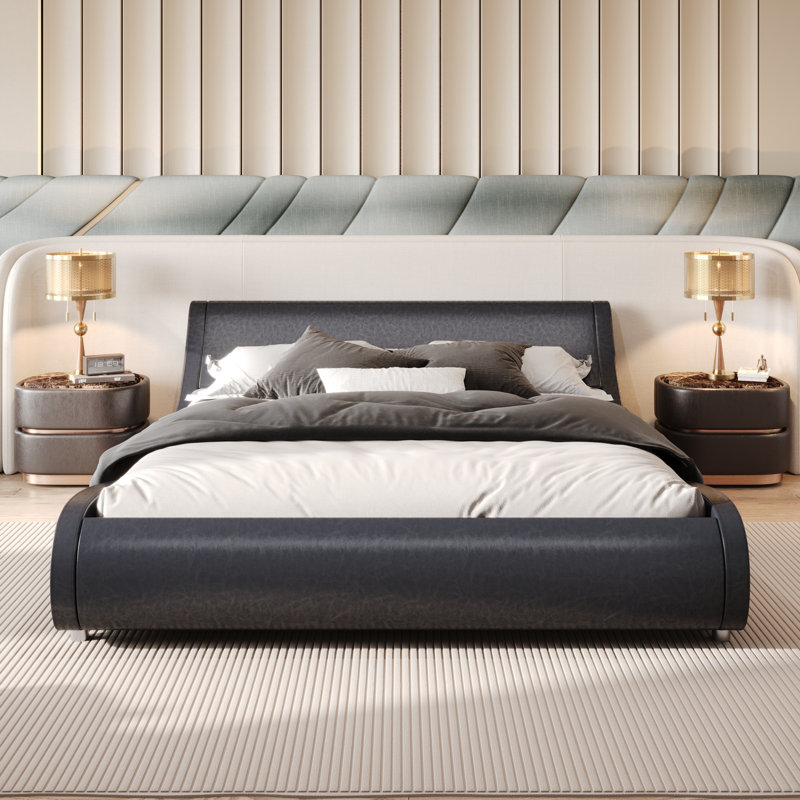 Low Profile Sleigh Bed With Adjustable Headboard, Full, White