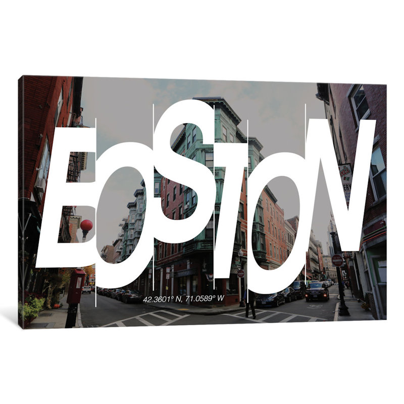 «Boston (42,3 ° N, 71 ° W)», impression sur toile tendue, H 24 po x l 32 po x P 1 po, Papier d'art encadré noir, Blanc