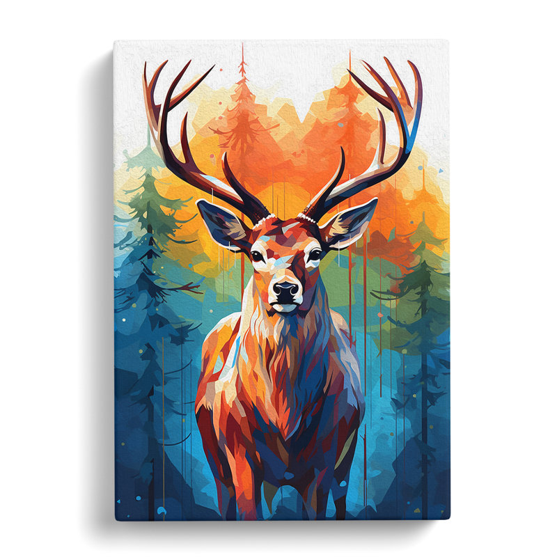 Deer Geometric No.2 - Wrapped Canvas Print, 50cm H x 35cm W x 3cm D
