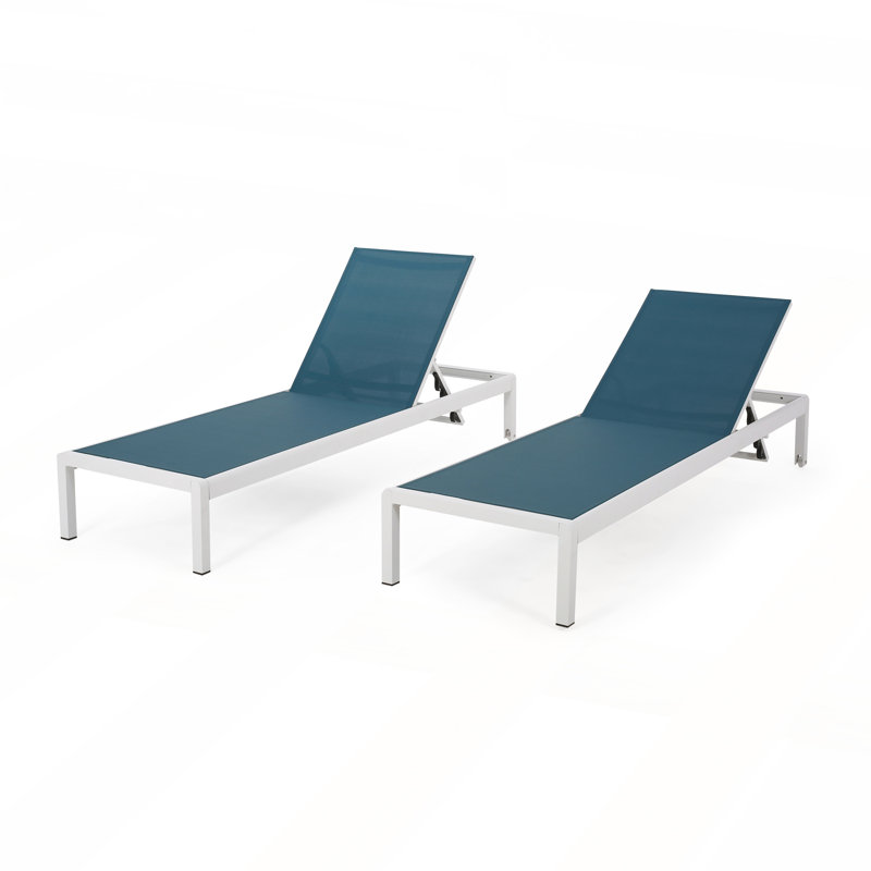 Esteban Outdoor Metal Chaise Lounge, Blue, White, 2