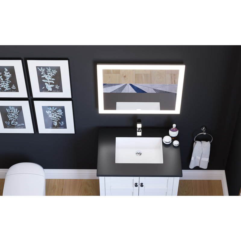 Quillen Modern Contemporary LED Lighted Bathroom Vanity Mirror, 24" H x 30" W