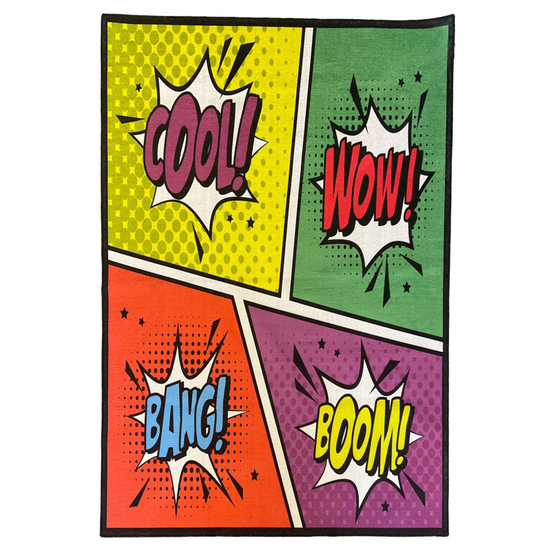 Tapis Pop Art Cool Wow Bang Boom Text, Rectangle 3 pi 11 po x 5 pi 11 po
