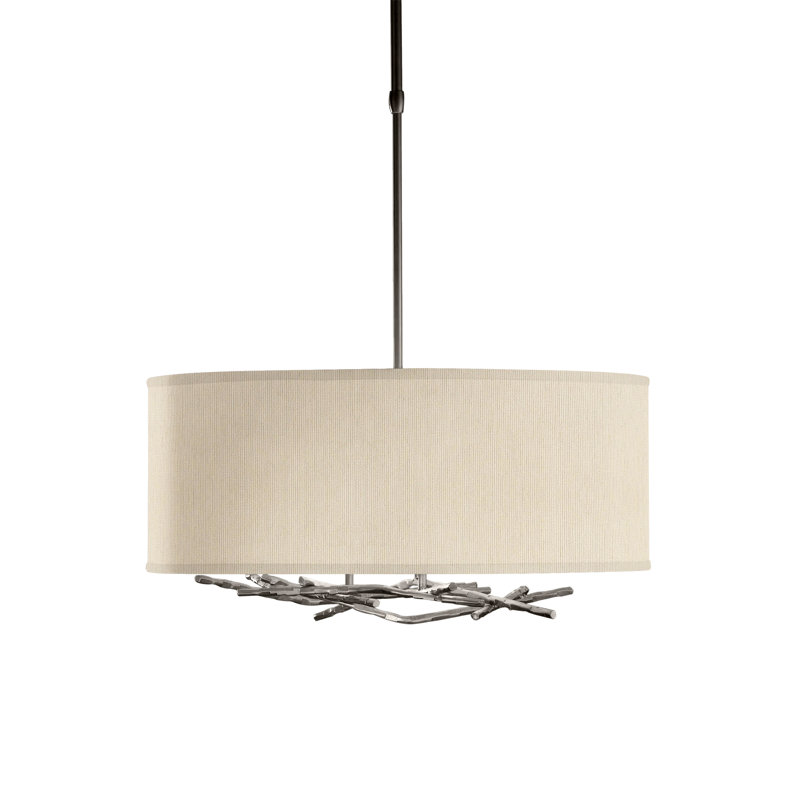 Brindille 3 - Light Drum Chandelier, Opaque Natural Iron, 21.4" - 66.4", Flax