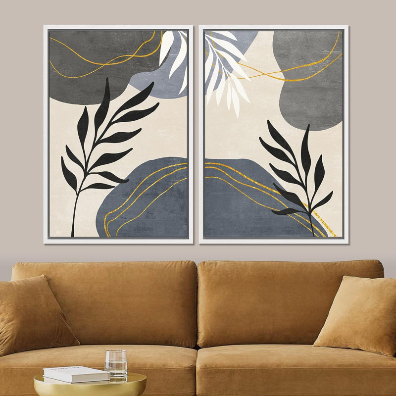 Formes abstraites de style forêt nordique Mid-Century, H 36 po x l 24 po, Blanc