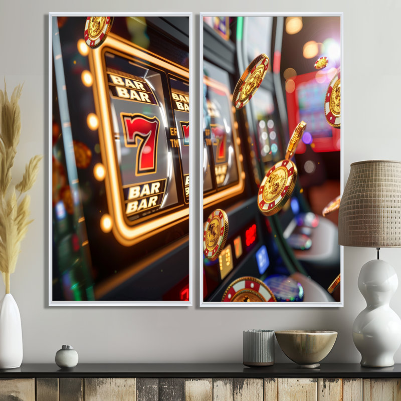 Machine à sous Jackpot Winner III - Art mural doré 2 pièces, 20" H x 24" W, Impression encadrée flottante, White