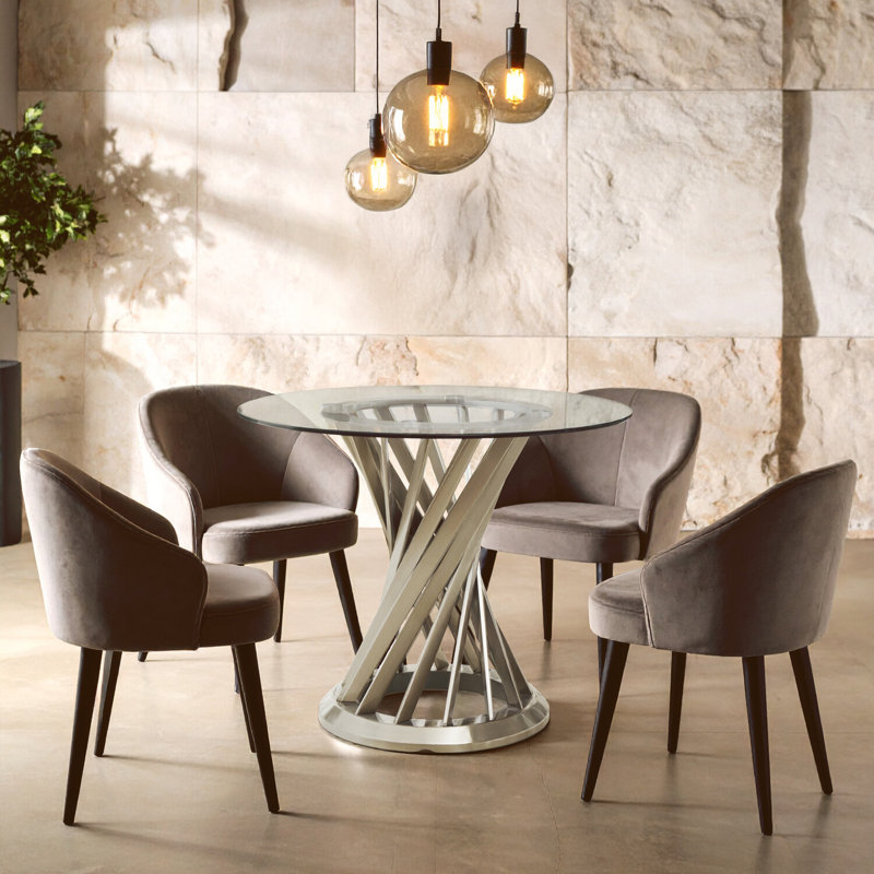 Glass Top Metal Base Dining Table