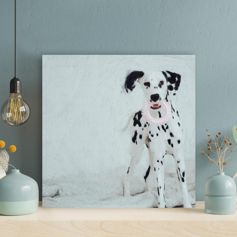 Dalmatian Dog On White Textile - 1 pièce, reproduction d'art graphique sur toile tendue, H 12 po x l 12 po