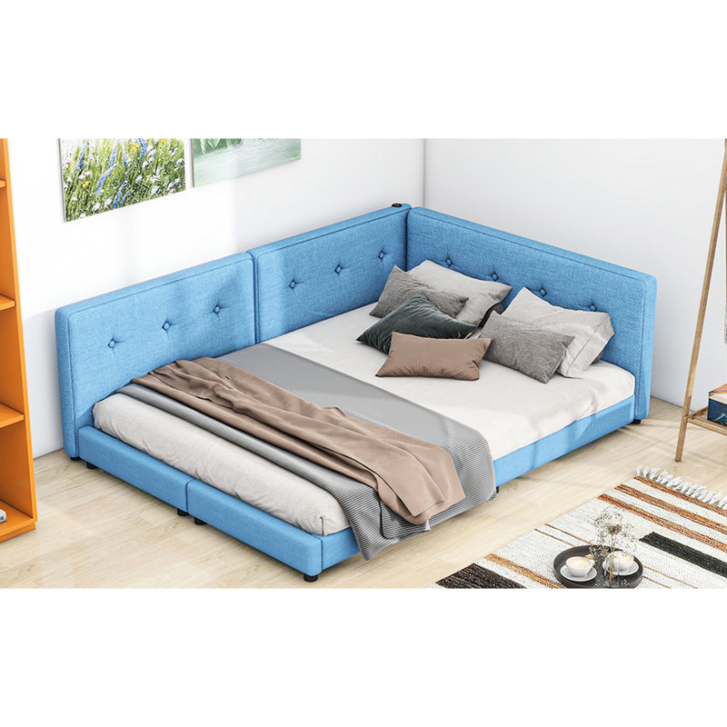 Grand lit tapissier grand format bleu, Grand lit, Bleu