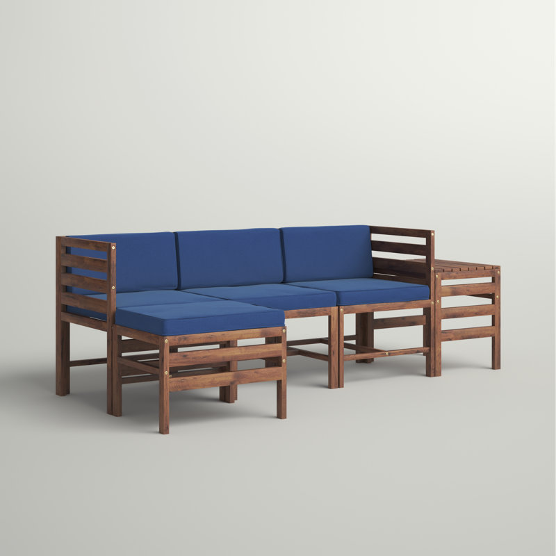 Ensemble de conversation avec coussins 5 pièces, Bleu marine, Marron foncé