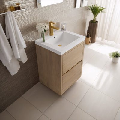 Pre-Assembled 24" Bathroom Vanity with Sink, Stone Resin Countertop & Soft Close Drawers - Freestanding Storage Cabinet