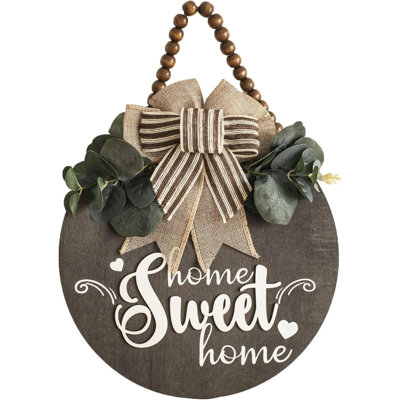 Welcome Sign For Front Door 3D Wooden Wreath Front Porch Decor Hanging For Farmhouse Home Outside Indoor (Brown-Sweet)
