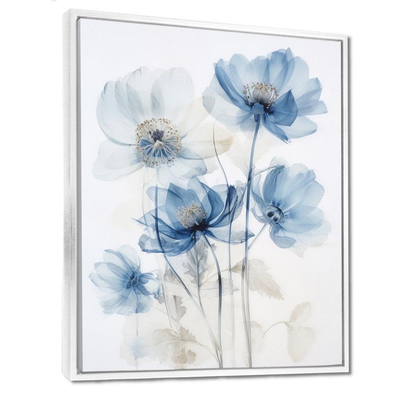 Coquelicots bleus, aquarelle, fleurs sauvages - coquelicot, art mural, Cadre flottant blanc, bois massif, H 32 po x l 16 po