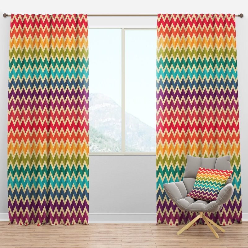 Panneau de rideau simple semi-diaphane avec passe-tringle Zigzags, l 52 po x L 120 po