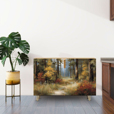 Sideboard Buffet Cabinet with Storage Landscape painting with 2 Doors for Living Room and Kitchen