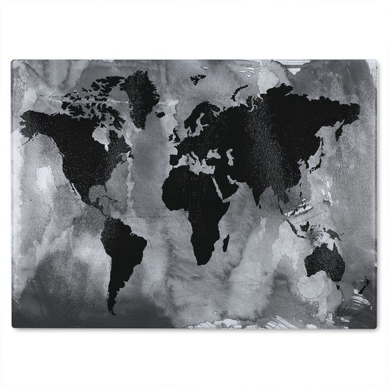 White World Map Glass Chopping Board, 28cm L x 20cm W