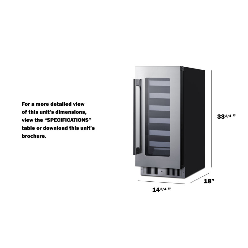 Summit Appliance 15" Wide Built-In Commercial/Residential Shallow 18" depth Wine Cellar, Right Handed