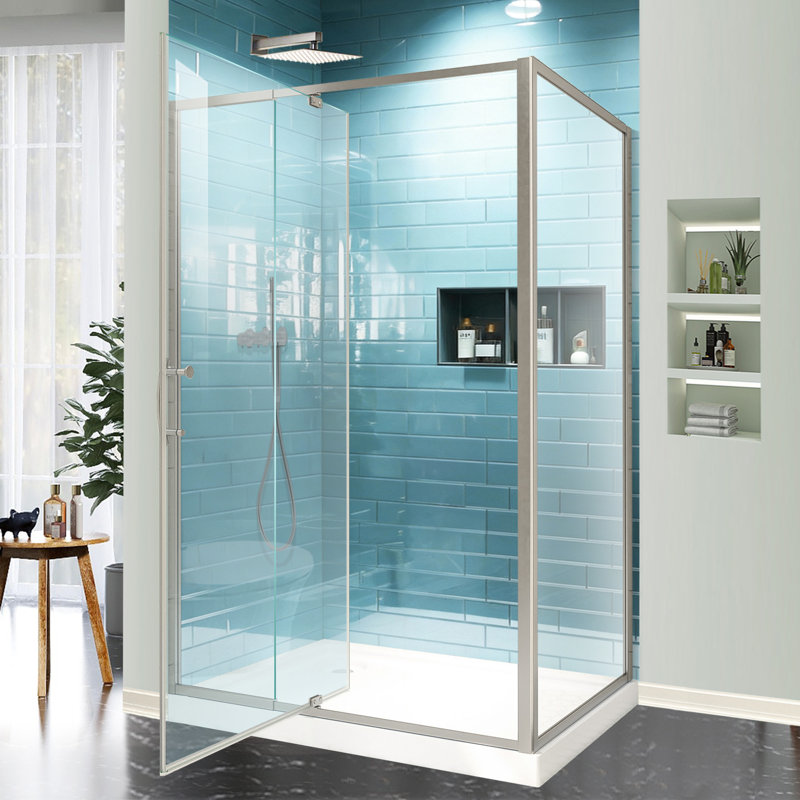 48 in. W x 71 in. H Pivot Framed Corner Shower Enclosure Shower Door in Brushed Nickel with Clear Glass (6 mm).