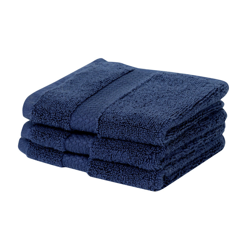 Ensemble de débarbouillettes 100% coton Splash zéro, débarbouillettes et débarbouillettes en coton doux absorbant 550 g / m² pour salle de bain, spa et usage quotidien, certifié OEKO-TEX, paquet de 3, bleu marine