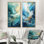 «Modern Blue Goldn Wave Symphony I - Abstract Modern Waves», ensemble de 2 reproductions d'art sur toile