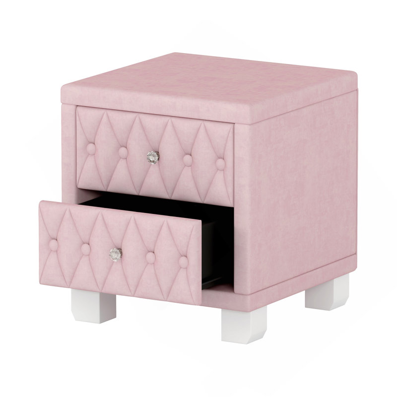 Mahzbin Velvet Nightstand with 2 Drawers, Pink