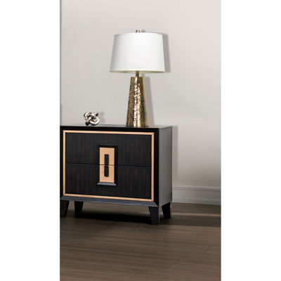 Contemporary Style Bedside Nightstand With 3 Drawers, Gold Trim Accents, English , Felt-Lined Top Drawer, Extension Wooden Finger Pull, 27 Inches In Width, 17 Depth, 26.5 Height Night Cabinet Accent,
