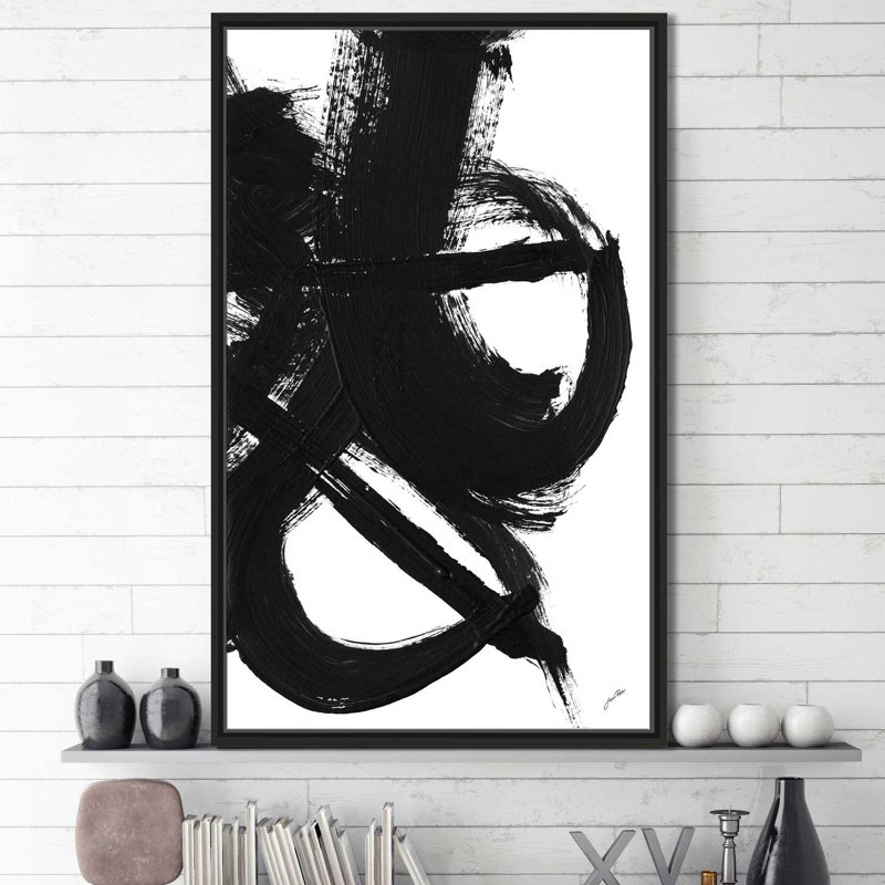 «Noir Strokes II» par Gina Ritter, H 51,5 po x l 31,5 po x P 2 po, Cadre flottant noir