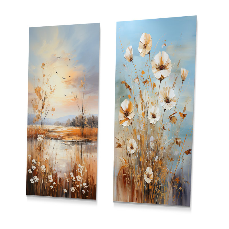 Ensemble de 3 art mural prairies à motif floral prairies et sérénité infinie, H 28 po x l 24 po