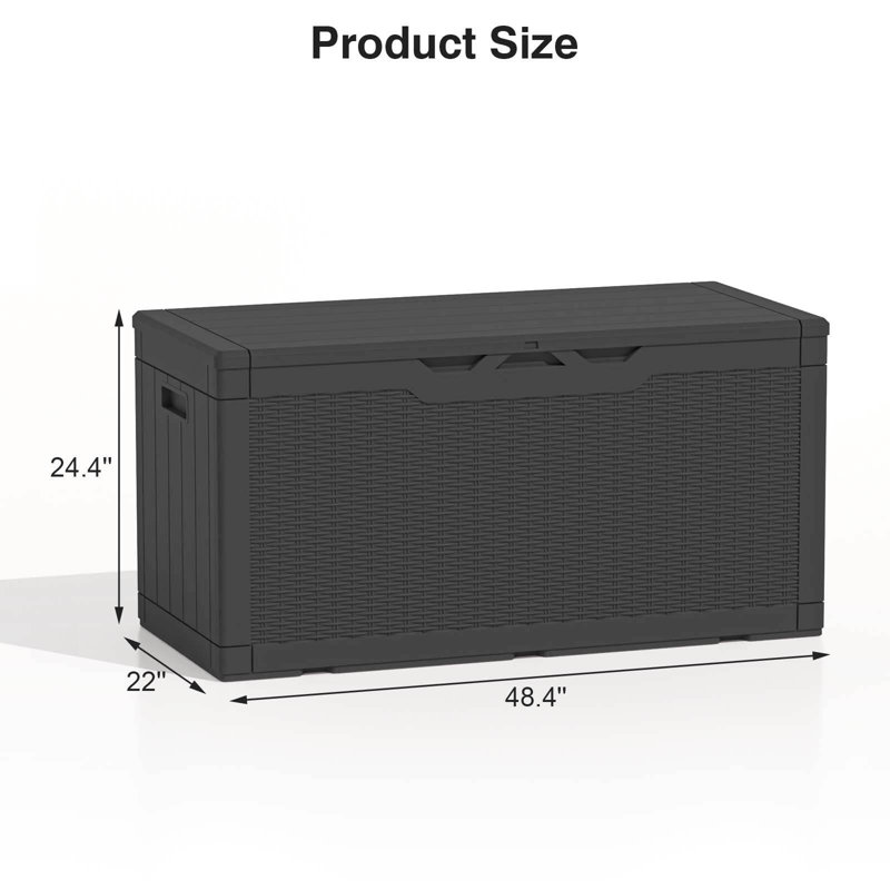 Black Polypropylene Wicker Lockable Deck Box, 100 Gallon