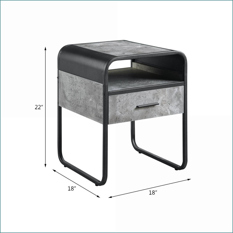 Gris béton Table basse noire moderne pour le salon, peu encombrante avec tiroir et amp; Assemblage facile