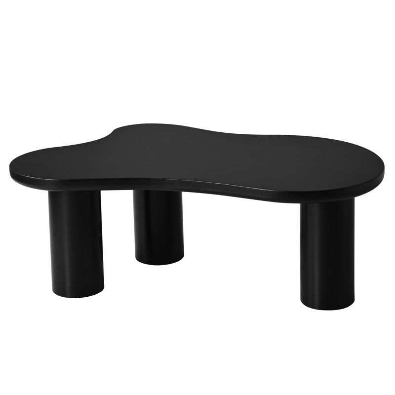 Black Coffee Table, 44'' X 25.9'', 1.5'' Thick. Cream Style, 3 Legs, Easy Install, Round Edge For Living Room Interior