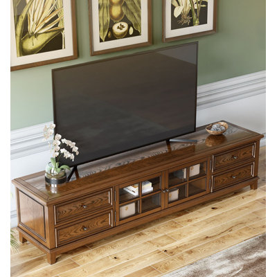 American Style White Ash Solid Wood TV Stand With Glass Cabinets And Drawers