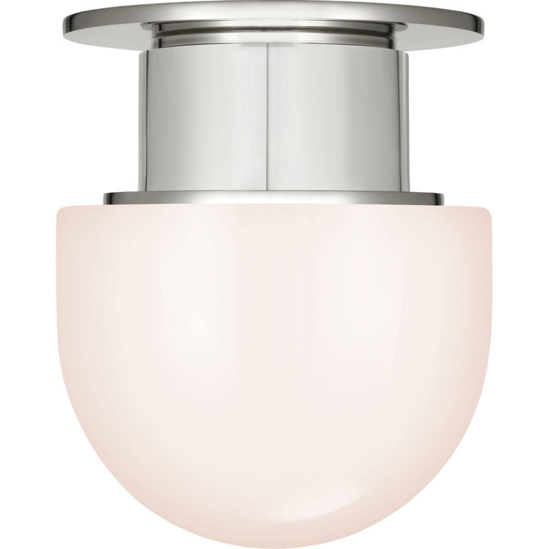 Callan Flush Mount with White Glass Dome, 11" H x 9" W x 9" D, Polished Nickel