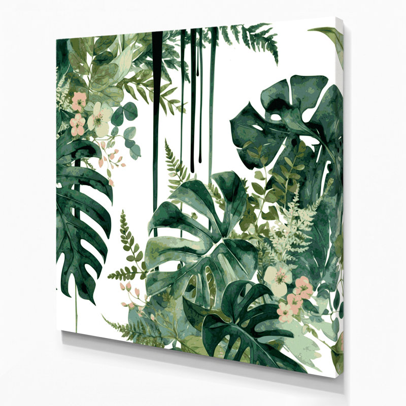 "Botanical Botanical Collage", art mural sur toile verte, H 8 po x l 8 po