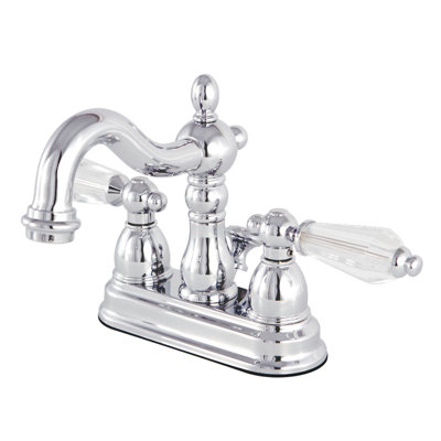 Kingston Brass Wilshire Two-Handle 3-Hole Deck Mount 4" Centerset Bathroom Faucet with Plastic Pop-Up