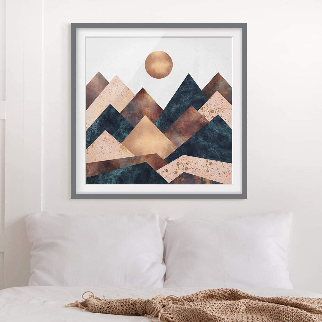 Gerahmtes Poster Geometric Mountains Bronze