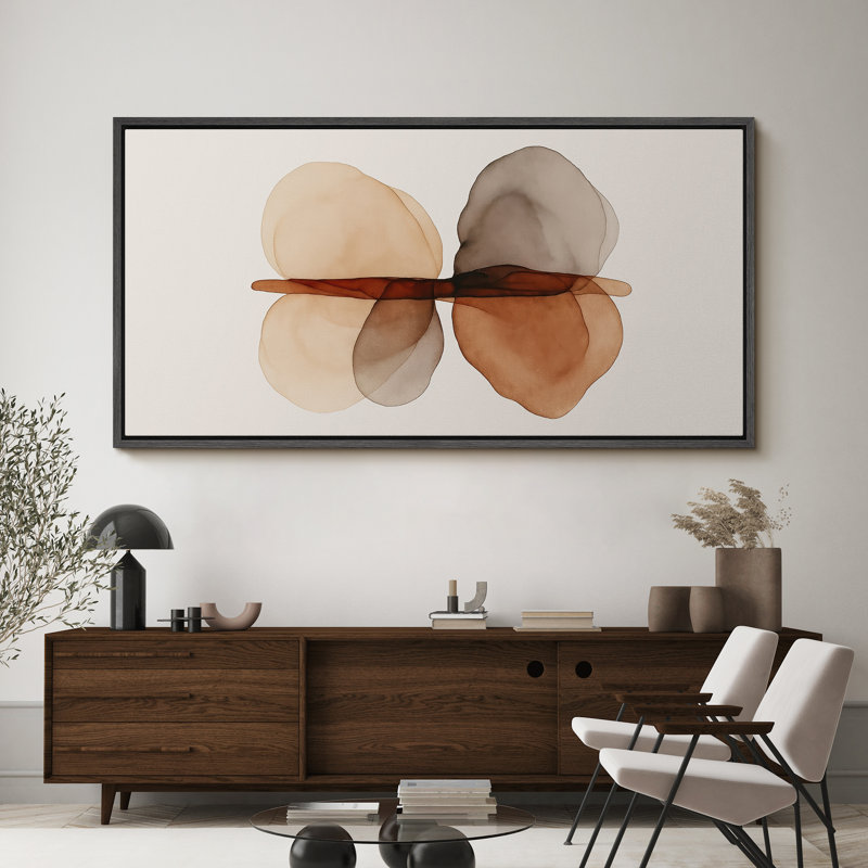 Large Framed Canvas Print Wall Art - Neutral Abstract Print for Minimalist Modern Wall Decor, Black, 30" H x 60" W