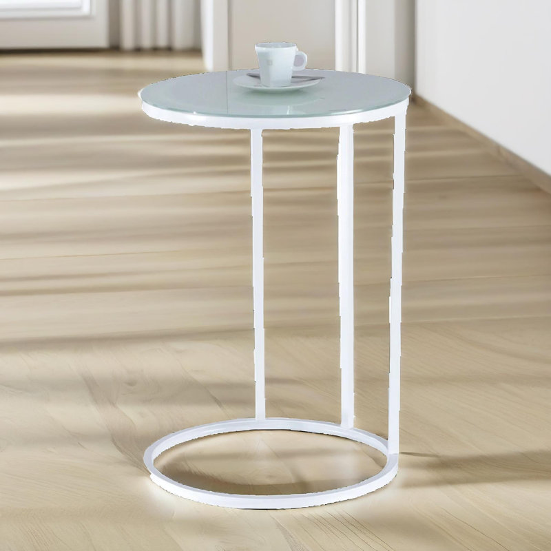 Albanne Round C Shaped End Table Side Sofa Tables Living Room, White