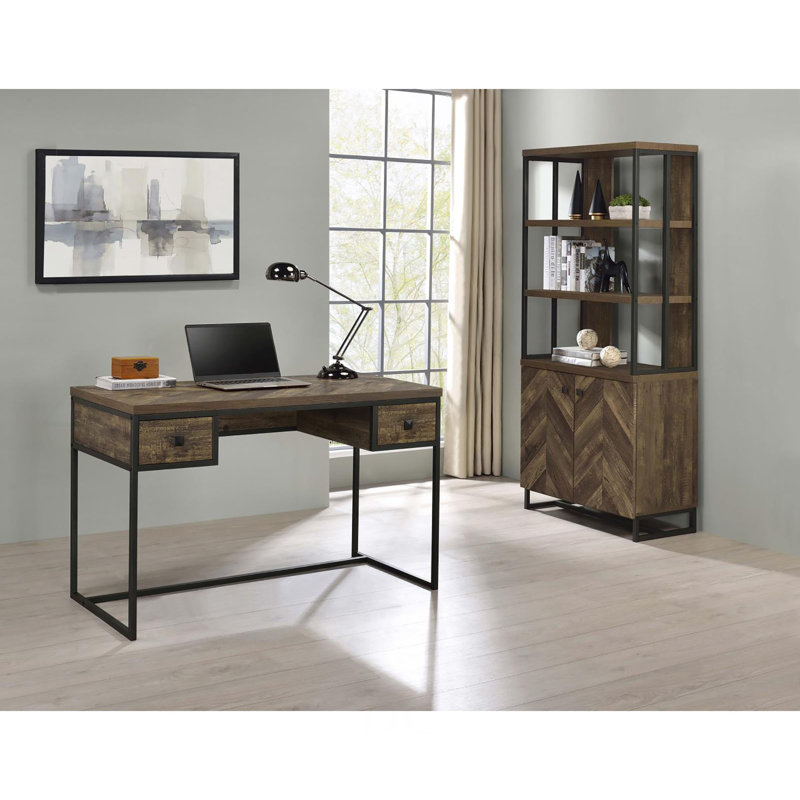 Rustic Oak Herringbone 2-Door Bookcase