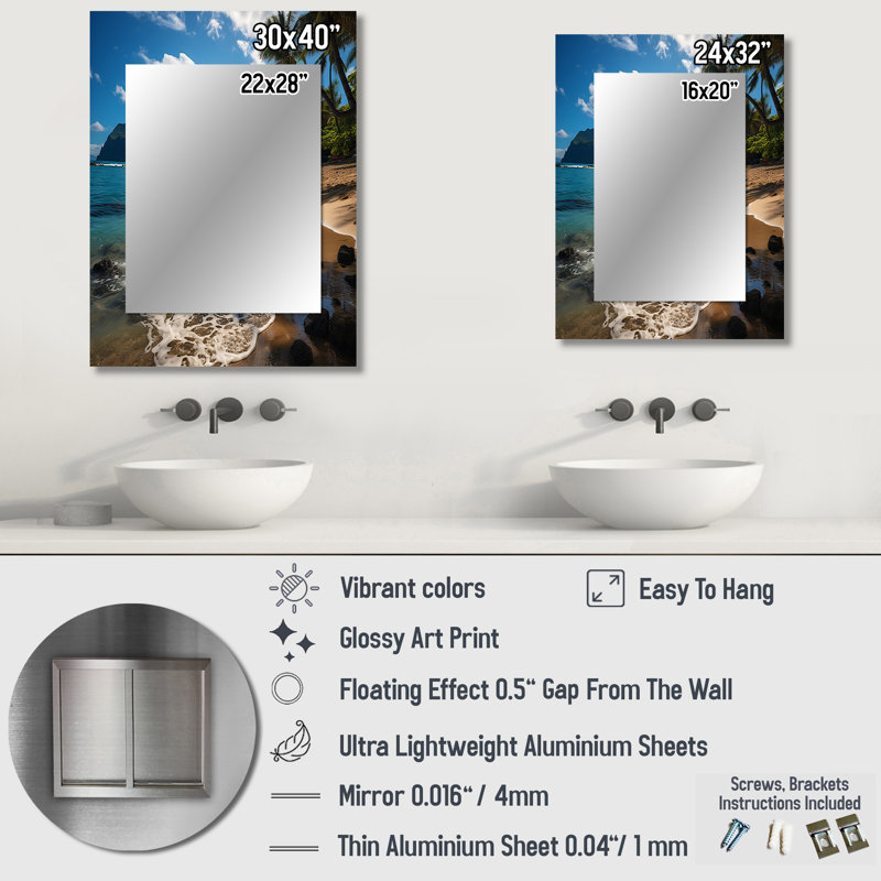 Aloha Tropical Dreamscape II - Maui Mirror, Industrial Unique Wall Mirror, Printed Metal Art, 32" x 24"
